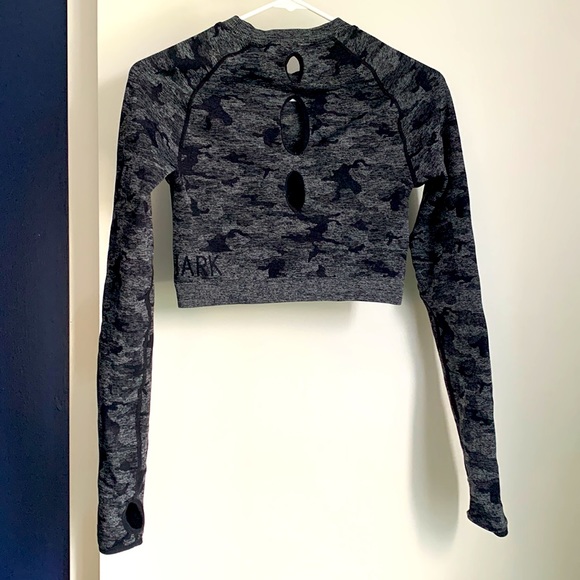 GYMSHARK black/gray camo print cropped long sleeve top size medium - Picture 5 of 8